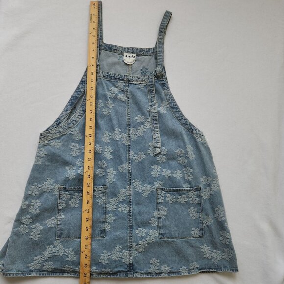 Arula Floral Embroidered Denim Skirtall Overall Apron Dress Summer Cottage Boho - Picture 10 of 10
